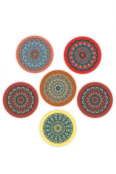 Hediyenikap 6 Pieces Patterned MDF Coasters