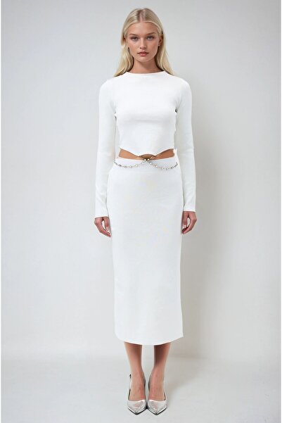 Lijuri Σετ μπλούζας με φούστα με λεπτομέρεια αλυσίδας στην πλάτη Ecru Maje 9884