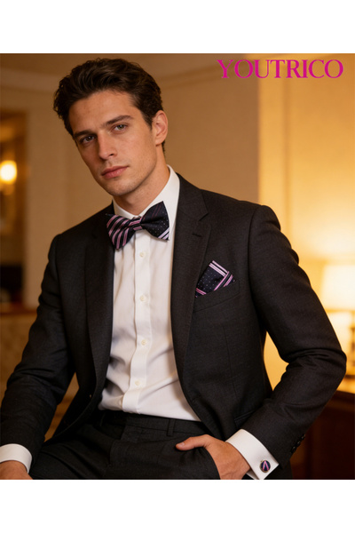 Youtrico ربطة عنق بدلة، منديل، أزرار أكمام - صناعة يدوية فاخرة، 3 قطع