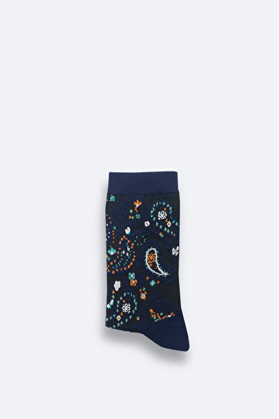 Avva Men's Navy Blue Cotton Patterned Socks A42Y8523