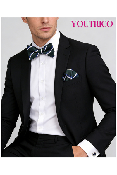 Youtrico ربطة عنق بدلة، منديل، أزرار أكمام - صناعة يدوية فاخرة، 3 قطع