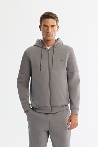 Avva Erkek Gri Kapüşonlu Pamuklu Fermuarlı Elastan Regular Fit Sweatshirt A42Y1264