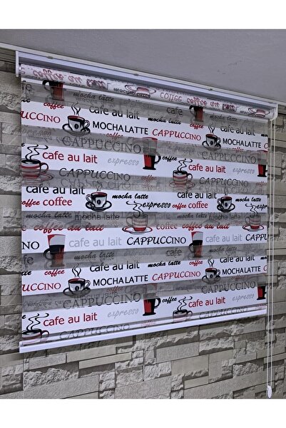 PERDECİNİZ Cappuccino Kırmızı Baskılı Zebra Perde (etek Kısmı Düz) ENXBOY