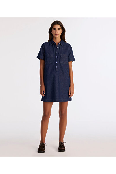 Yargıcı Plain Shirt Collar Short Sleeve Dress