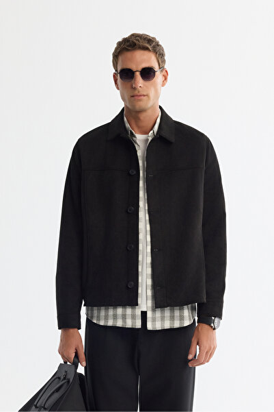 Avva Erkek Siyah Klasik Yaka Süet Dokulu Mevsimlik Comfort Fit Mont A42Y6076