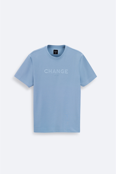 Avva تي شيرت رجالي ذو لون أزرق داكن ناعم الملمس وياقة دائرية مطبوعة ومقاس عادي A41Y1333