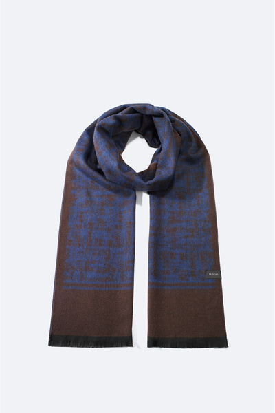 Avva شال منقوش بشرابة باللونين الأزرق الداكن والبني للرجال A32Y9416