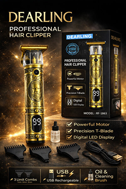 Dearling Çelik Kasa Profesyonel T-bıçak Saç, Sakal, Ense, Çizim Ve Lazer Epilasyon Öncesi Tıraş Makinesi