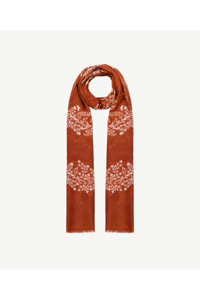 Yargıcı Yaprak Desenli Yün Şal