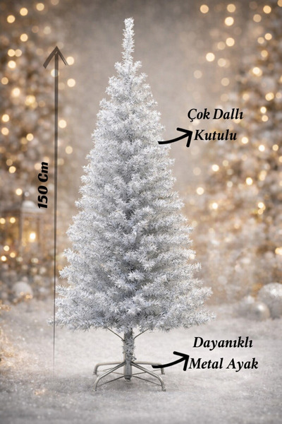 CHANCE GİFT 150 Cm Beyaz Yılbaşı Ağacı Sık ve Çok Dallı Metal Ayaklı Yapay Çam Ağacı Yeni Yıl Dekorasyonu