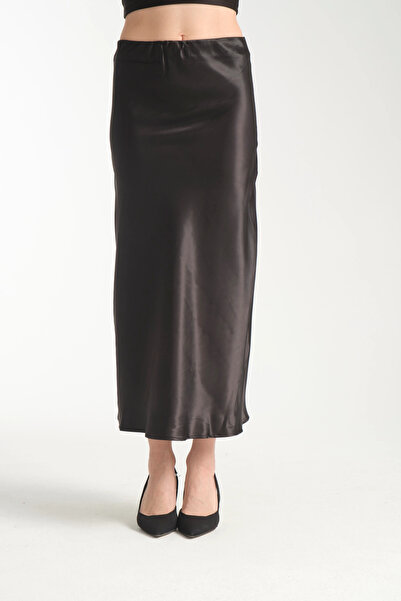 İLKCET MODA Σατέν Μίντι Γυναικεία Φούστα