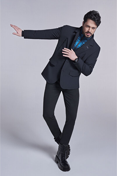 Avva Schwarzer Herrenmantel mit Monokragen und Knopfleiste im Westen-Look A32y6094