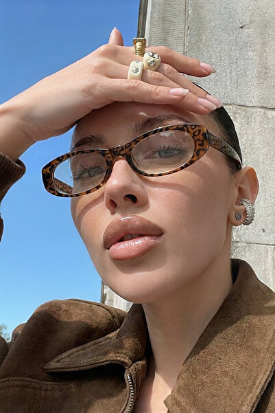 Eyesofia Laurent Slim Thin Uv400 Filtered Leopard Transparent Glasses