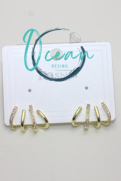 OCEANDESING Brass Silver Color Zircon Stone Fork Model Women's Earrings – Spa...