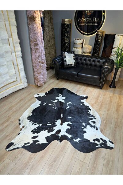 Wonder Fur Doğal Dana Derisi Siyah Beyaz Post Halı