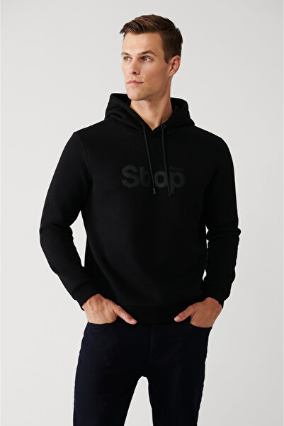 Avva Hanorac negru cu glugă cu 3 fire pentru bărbați A32y1295