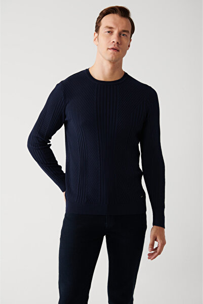 Avva Marineblauer Strickpullover mit Rundhalsausschnitt für Herren A32y5160