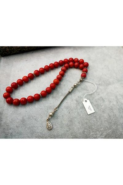 sarıyer silver Mercan Doğal Taşlı Gümüş Püsküllü Tesbih 925 Ayar 33 Habbe Nam...