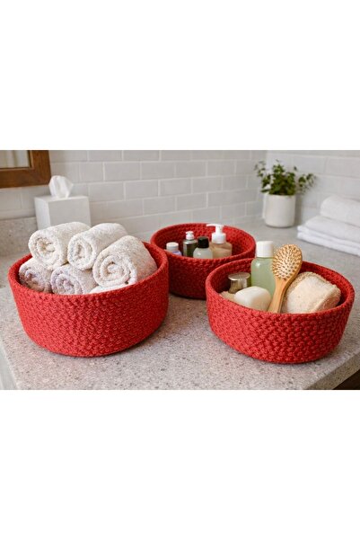 Naspar 3-Piece Red Basket, Towel Basket, Kitchen and Bathroom Organizer, Mult...