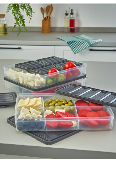 CNS Plastik 14 Parça 7 Bölmeli Kapaklı Saklama Seti Kahvaltılık GRİ