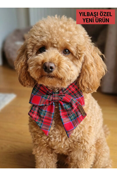 Patiset Kırmızı Ekose Köpek Fiyonk Papyon Kurdele - Tasma Üstü Pet Aksesuar
