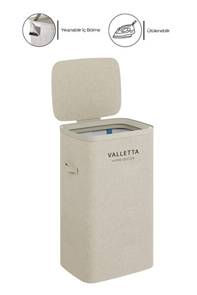 valletta Paloma 60l Tek Yıkanabilir Bölmeli Katlanabilir Kumaş Kirli Çamaşır ...