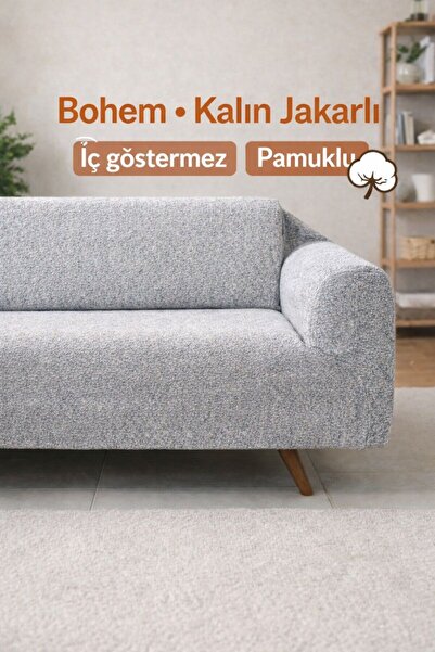 coverbox غطاء أريكة بوكيت بوهيم مرن لثلاثة أشخاص، غطاء أريكة مرن وقابل للغسل، لون رمادي