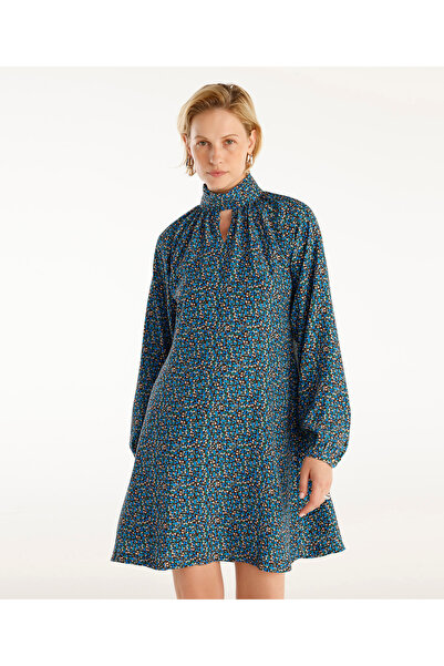 Yargıcı Short Dress with Pleated Collar and Long Balloon Sleeves