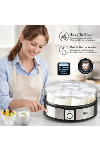 RAF 7-Jar Yogurt Maker with Glass Jars | 20W Automatic Heating Machine for Homemade Yogurt
