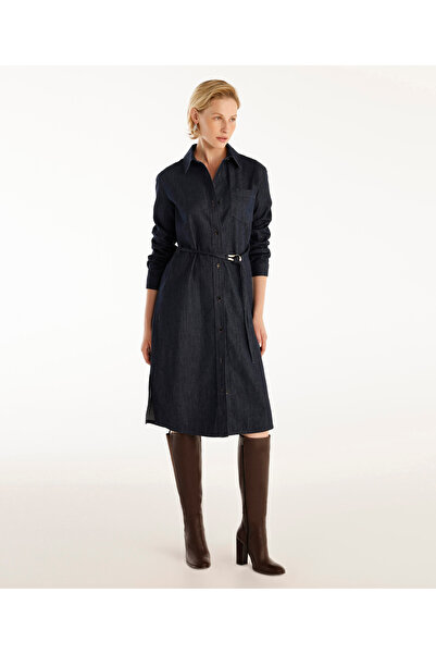 Yargıcı Kemer Detaylı Denim Elbise