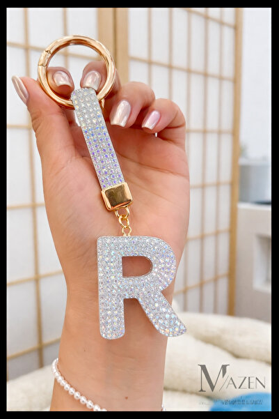 MAZEN سلسلة مفاتيح على شكل حرف R من الحجر الأبيض، سلسلة VIP سحرية للحقيبة
