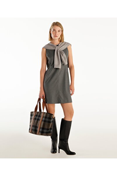 Yargıcı Cuffed Crew Neck Sleeveless Short Dress