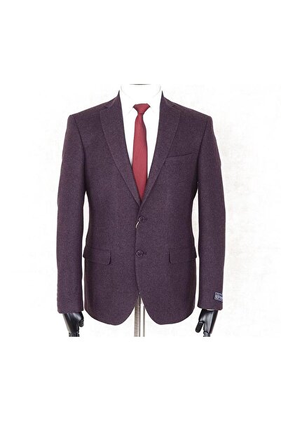 Jan Carlucci سترة رجالية من الصوف بقصة عادية وياقة مفردة باللون الأرجواني طرا...