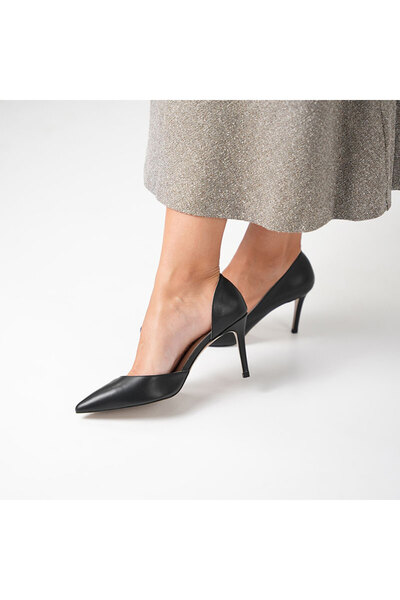 Ametist نادين حذاء ستيليتو أسود من الجلد الطبيعي بنسبة 100% - نعل نيوليت، تصم...