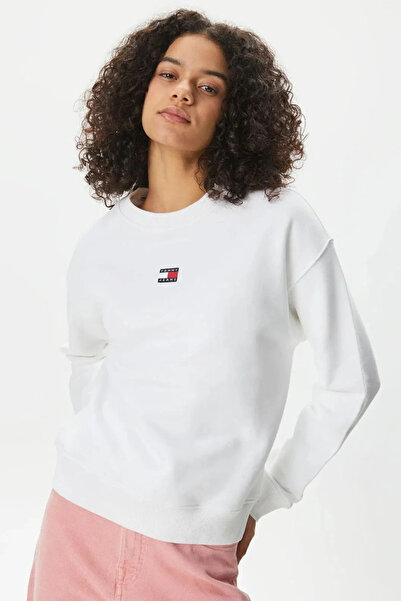 Tommy Hilfiger Tjw Emblem Box Cut Crew Neck Women's White Sweater Dw0Dw17325Ybh