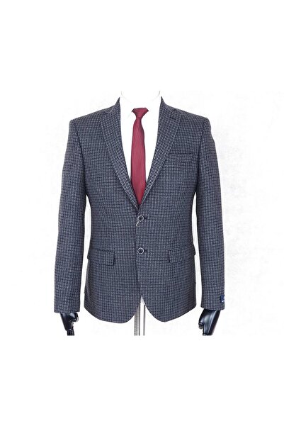 Jan Carlucci Yünlü Erkek Regular Fit Mono Yaka Gri Drop 6 Tek Ceket