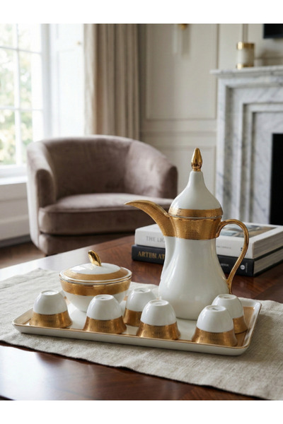 SQUALO طقم قهوة سعودية فاخر – 6 فناجين + دلة + تمرية + صينية تقديم