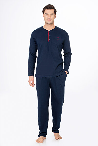 Kompedan Erkek Düğmeli Yaka Pijama Takımı | Lacivert 031