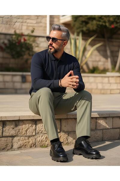 higo Erkek Baggy Fit Pile Detaylı Kumaş Pantolon