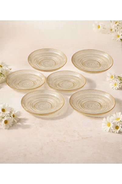esdekor Lawrence 6'lı Sarı Cam Çay Tabağı Set 11,5x2 cm Elde Yıkanır Misafirl...