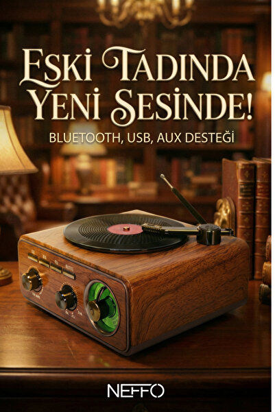NEFFO Retro Nostaljik Ahşap Pikap & Bluetooth Hoparlör – Plak Çalar