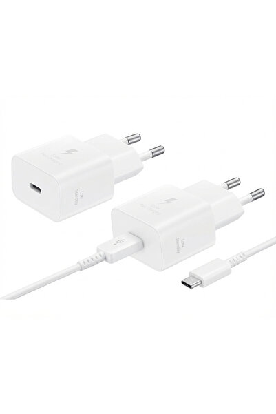 Samsung A16-A26-A36 Hızlı 25W Şarj Adaptörü+25W USB-C Kablo Beyaz 1 Metre *SAMSUNG GARANTİLİ ÜRÜNÜDÜR*