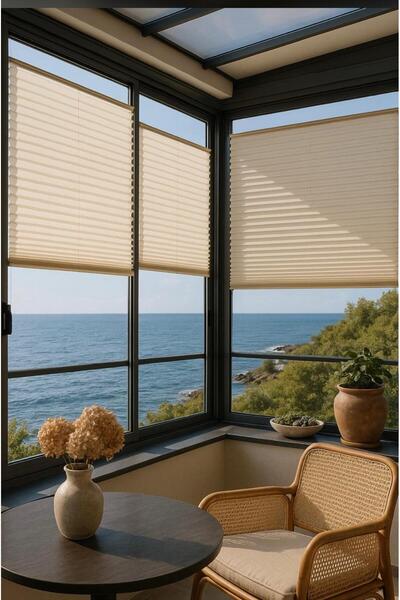 sk plised perde KATLANABİLİR CAM BALKON PERDESİ - KREM