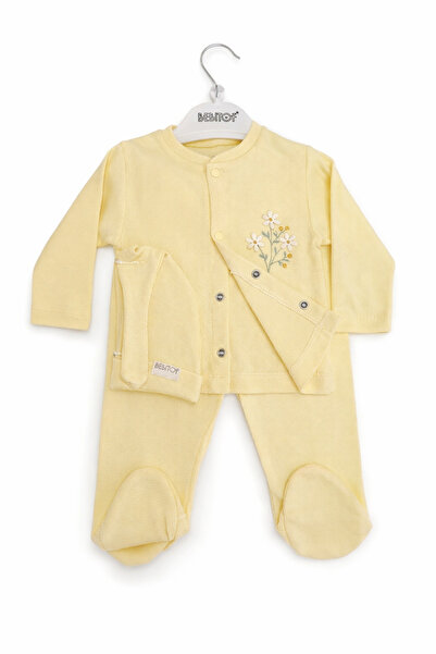 Bebitof BEBİTOF Çiçek Desenli 3 lü Bebek Takım Set Sarı