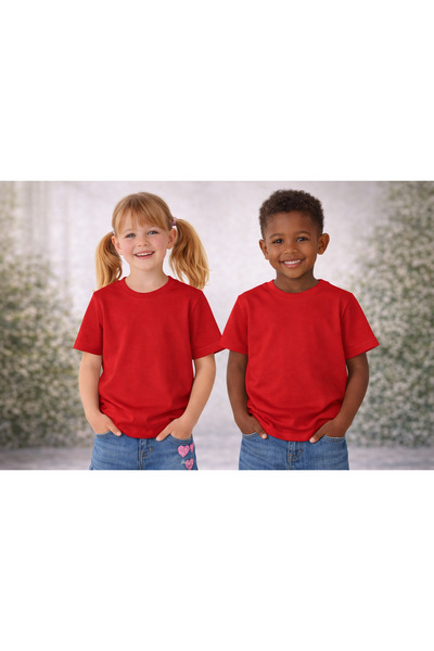 Cevval 2 تيشيرت أطفال من القطن غير المطبوع بلون واحد