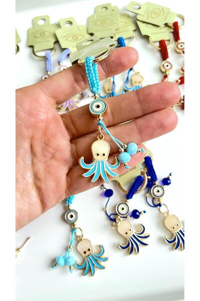 Cassime Light Blue Octopus Gold Plated Eye Evil Eye Keychain