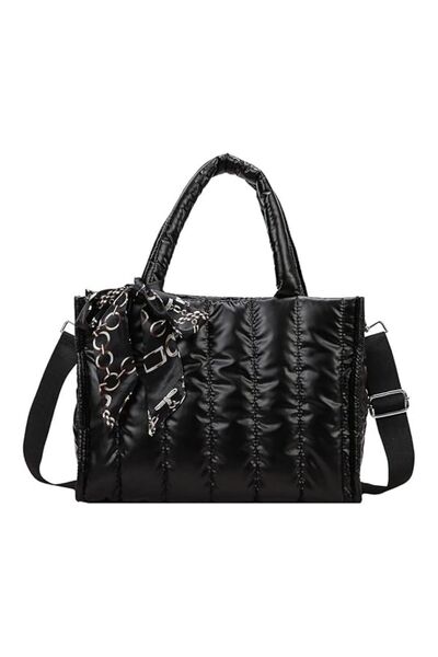 Ecrou Black Shiny Quilted Inflatable Silk Scarf Crossbody Shoulder Bag
