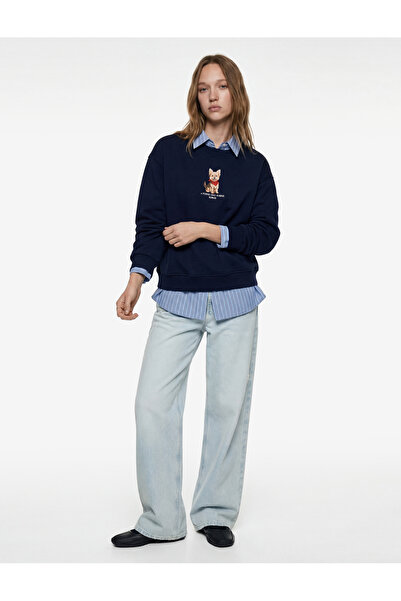 Koton cu căptușeală din fleece Manecă lungă guler rotund Câine cu imprimeu supradimensionat Swea tricou