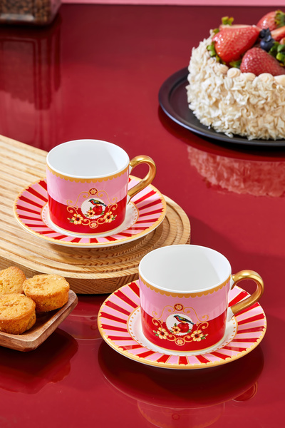 Carmen Soft 2 Kişilik Piano Pink Bird Double Kahve Fincan Takımı
