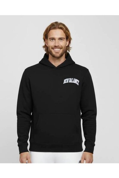 New Balance UNH3347 Îmbrăcăminte sport neagră unisex Kangru Pocket cu glugă Swea tricou